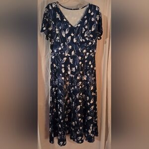 Navy Floral Midi Dress